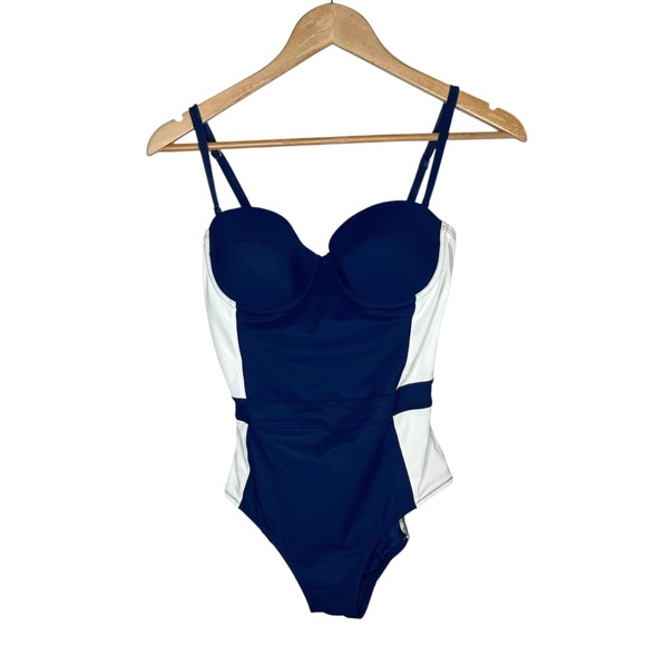Tory Burch Lipsi Navy White Colorblock One Piece Swimsuit Vacation - Picture 2 of 10